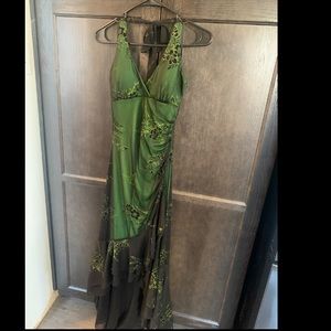 Green Black flower dress